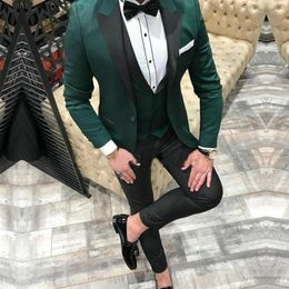 Dark Green Wedding Casual Mens Suit 3Piece Groom Tuxedos Men Suits Wedding Blazer Mens Formal Business Groomsman Suits Jacket Pan215E