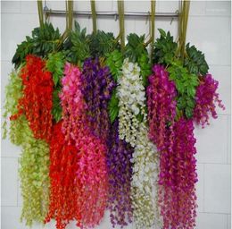 Decorative Flowers 1M/33CM Artificial Silk Hydrangea Wisteria Flower String For Wedding Arch Square Rattan Wall Hanging Basket Decoration