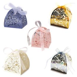 Gift Wrap 25pcs/set Rose Flower Laser Cut Hollow Favors Gifts Candy Boxes With Ribbon Baby Shower Wedding Party Supplies