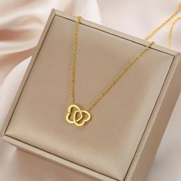 Choker Sterling Double Heart Pendant Necklace For Women Gold Colour Stainless Steel Exquisite Clavicle Chian Female Party Jewellery Gift