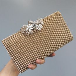 Women Wedding Handbags Bridal Crystal Clutch Rhinestone Evening Bags Party Purse Flower Bag313h