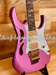 Rhxflame 7VV Stevai Panther Pink Pia Electric Guitar Abalone Blossom Inlay Floyd Rose Tremolo Lions Claw White Pearl Pickguard Gold Hardware HSH Pickups Locking Nut