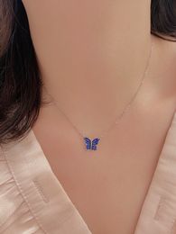 2023 European and American Popular S925 Sterling Silver New Dark Blue Butterfly Necklace Women's Fashion Versatile Necklace