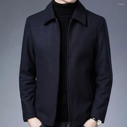 Men's Jackets Men Straight Coat Mid-aged Thick Thermal With Lapel Zipper Closure Pockets Stylish Winter Jacket For Fathers