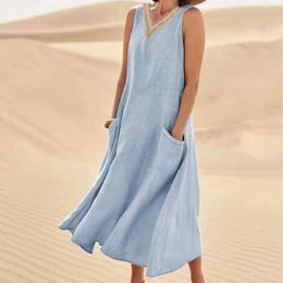 Casual Dresses Womens Summer Clothes Boho Sleeveless Button Front Dress For Holiday With Pokets