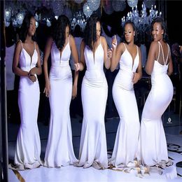 Elegant Spaghetti Mermaid Bridesmaid Dress Cheap Deep V Neck African Wedding Guest Gown Cheap Long Prom Evenig Miad Of Hono174A