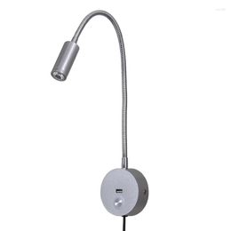 Wall Lamp Wholesale Morden Light Bedroom Reading 360 Degree Flexible Gooseneck Corridor Sconce 3W EU Plug US