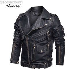 Men's Leather Faux Leather DIMUSI Winter Mens Leather Jacket Men Fashion Motorcycle PU Leather Jacket Cool Zipper Pockets Leather Coats Clothing L230721