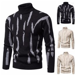 Men's Sweaters 2023 Winter High Neck Sweater Loose Retro Knitwear Stripe Coat Cute Korean Fashion Wear