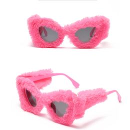 Oversized Soft Fur Sunglasses for Women Big Square Plush Fashion Brand Sun Glasses Funny Party Eyewear Female Pink Black