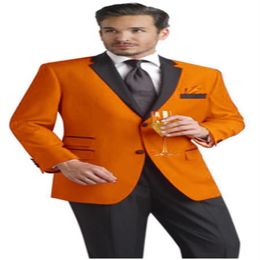 New Popular Orange Groom Tuxedos Handsome Slim Fit Men Wedding Groomsmen Business Party Prom Suits Jacket Pants Tie NO1195299p