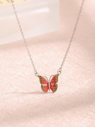 2023 Fashion New European and American Vintage S925 Sterling Silver New Orange Butterfly Necklace Temperament Necklace Female