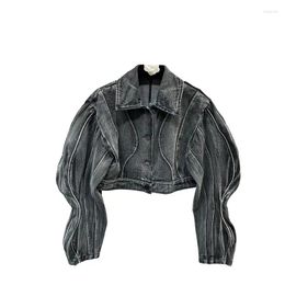 Women's Jackets Vintage Women's Denim Short Style Jacket Size S-XL Black Colour Turn-down Collar