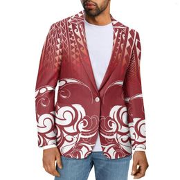 Men's Suits Polynesian Tribal Samoan Totem Tattoo Samoa Prints Fashion One Buckle Jacket Elegant Slim Fit Suit Coat Officewear