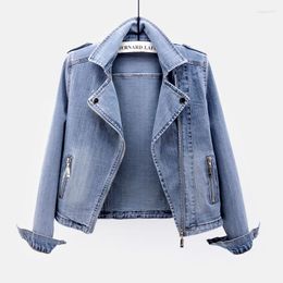 Women's Jackets Elasticity Short Denim Women Outwear Vintage Blue Slim Suit Collar Long Sleeve Jeans Jacket Coat Female Chaquetas Mujer