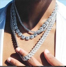 Hip Hop Men Jewelry Silver Icy Out 5a Cubic Zirconia Cluster Cuban Chain Necklace