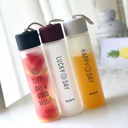 Water Bottles Portable Frosted Glass Bottle Drink Container Contracted Smile Bottle-Cup Cup Cover Included