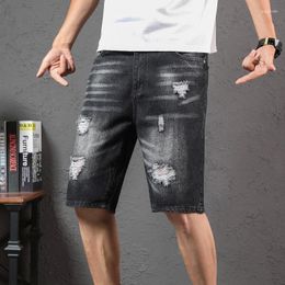 Men's Jeans Summer White Black Ripped Denim Shorts Slim Casual Knee Length Short Straight Hole Big Men