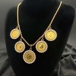 Chains MANDI High Quality Rhinestone Ottoman Coin Pendant Twist Chain Necklace Women's Gold Plated Non-fading Muslim Wedding Jewelry