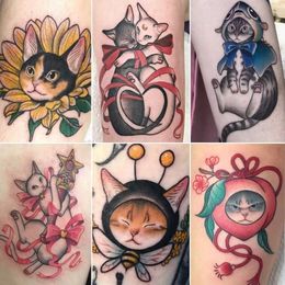 30pcs/lot Cats Tattoo Stickers Cute Ins Series Colourful Arm Leg Hand Lovely Body Art Fake Tatoo Temporary