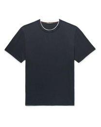 Designer Men T Shirt with Contrast Trims Along The Collar and Cuffs Loro Black Cotton Piana Short Sleeves Tops Summer Tshirts