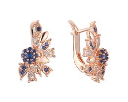 Dangle Earrings High Quality Gorgeous 585 Rose Gold Micro Wax Inlay Royal Blue Stones Drop Women Elegant Grand Unusual Jewellery
