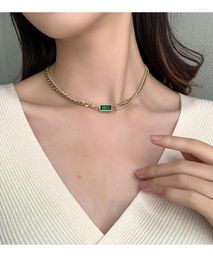Choker One Piece Punk Green Crystal Titanium Steel Thick Chain Necklace For Women Minimalist Jewelry Collier Femme