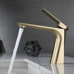 Brushed Gold Faucet Bathroom Basin Faucets Hot Cold Sink Faucet Water Mixer Crane Deck Mounted Single Hole Bathroom Tap