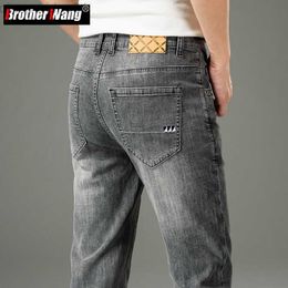 Men's Jeans Spring Summer Men's Stretch Regular Fit Thin Grey Jeans 2023 New Fashion Business Light Blue Denim Pants Male Brand Trousers L230724