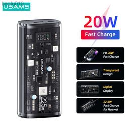USAMS Transparent Digital Display Power Bank 9000mAh 20W PD Fast Charging Powerbank For iPhone 14 Pro Max Huawei Xiaomi Samsung L230619