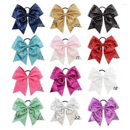 Hair Accessories 1 Pc 8" Bling Glitter Sequins Pigtail Bows For Kids Large Sparkly Cheerleading Bowknot Ponytail Holder Girls Elastic Ties