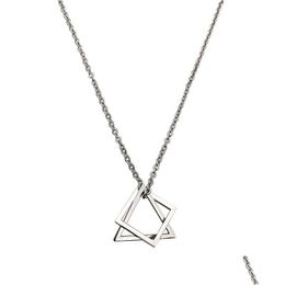 Pendant Necklaces Trendy Interlocking Square Triangle For Men Stainless Steel Geometric Stacking Streetwear Hip Hop Rock Necklace Dr Dh7Vn
