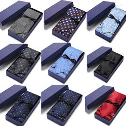 Bow Ties High-quality Set For Men Burgundy With Neckties Cufflinks Square Towel Gift Box Office Banquet Swallowtail Accessories