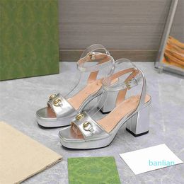 Designer Summer Platform High heels Sandals Women leather shoes Slide buckle Custom Ankle strap Sandals