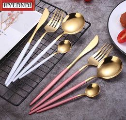 16 Piece Fork Spoon Knife Dinnerware Set White and Gold Flatware Set Dropshipping Home Tableware Set Stainless Steel Cutlery Set L230704