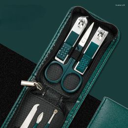 Nail Art Kits 6 Pcs/Bag Bright Black Clipper Set Green File Eyebrow Scissors Personal Care Tools Portable Luxury Manicure Sets
