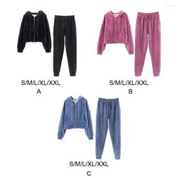 Active Sets Winter Women Casual Style Fitness Running Clothes Set Girls Party Hiking Long Sleeve Hoodie Trousers Kit Black