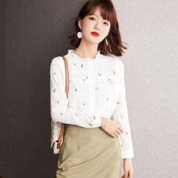 Women's Blouses White Shirt With Standing Collar Thin 2023 Design Sense Niche Embroidered Cotton Long-sleeve