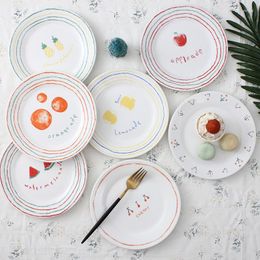 Plates Korean INS Style Hand-painted Ceramic Plate Cute Cake Snack Fruit Flat