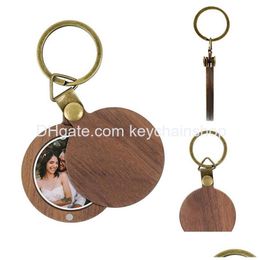 Key Rings Custom Po Keychain Party Favour Gift Personalised Engraved Picture Name Keyring Wood Ring For Women Man Mothers Day Drop Deli Dhe6T