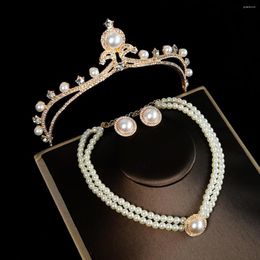 Headpieces Fashion Bridal Jewelry Sets For Women Accessories Wedding Peal Crown Necklace And Earrings Rhinestone Bride Pary Gift