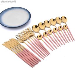 AJOYOUS Cutlery Set 24Pcs Pink Gold Stainless Steel Dinnerware Flatware Fork Knife Spoon Tableware Kitchen Dinner Restaurant L230704