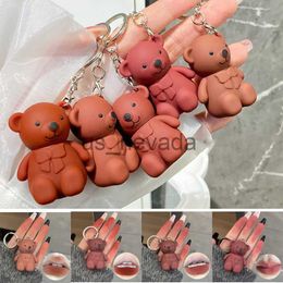 Keychains Lanyards Cute Cartoon Bear Lipstick Key Chain Matte Fog Velvet Lipstick Party Lip Gloss Lip Balm LongLasting Waterproof Keychain J230724