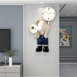 Wall Clocks Korean Cartoon Bear Clock Living Room Creative Decoration Children's Bedroom Pendant Silent Quartz Watches Watch