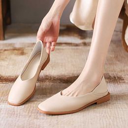 Dress Shoes Two Ways square toe flats woman soft pu leather grandma shoes women sneakers low heels loafers shallow patchwork moccasins 2022 L230724