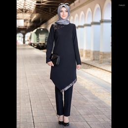 Women's Two Piece Pants Muslim Suit Set Banquet Arab Tops Shirts For Women Sets Long Sleeve Top Womens Trendy Clothes Shirt