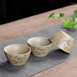 Cups Saucers 3Pcs/Lot Ceramic Office Teacups Coarse Pottery Small Tea Bowl Creative Handmade Chinese Master Cup Set Drinkware