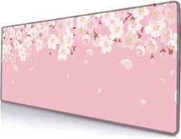 Gaming Mouse Pad Large Pink Florals Mouse Pads for Women Non-Slip Rubber Base Mousepad 31.5x11.8inch Japanese Cherry Flowers