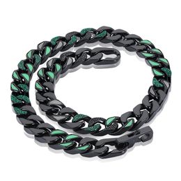 TopBling Hip Hop Black Green Oil Drip Stainless Steel Cuban Chain Necklace Men Jewelry