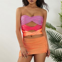 Women's Tanks Musuos Summer Solid Contrast Colour Bandeau Vest Ladies Off Shoulder Backless Cut Out Crop Tops Sexy Streetwear Women